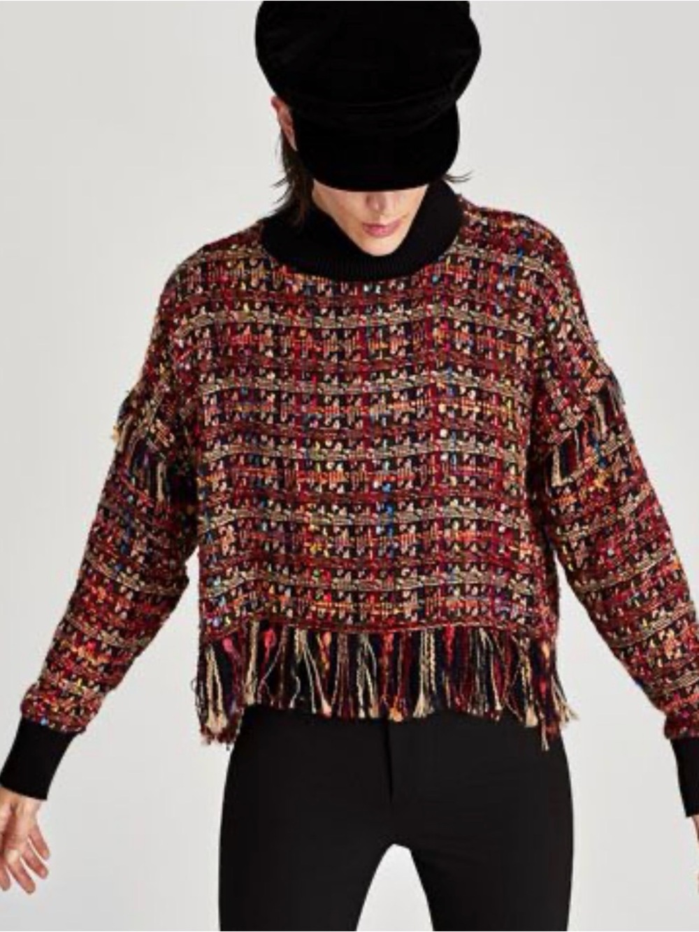 Zara Woman Tweed Fringe Sweater – Size M